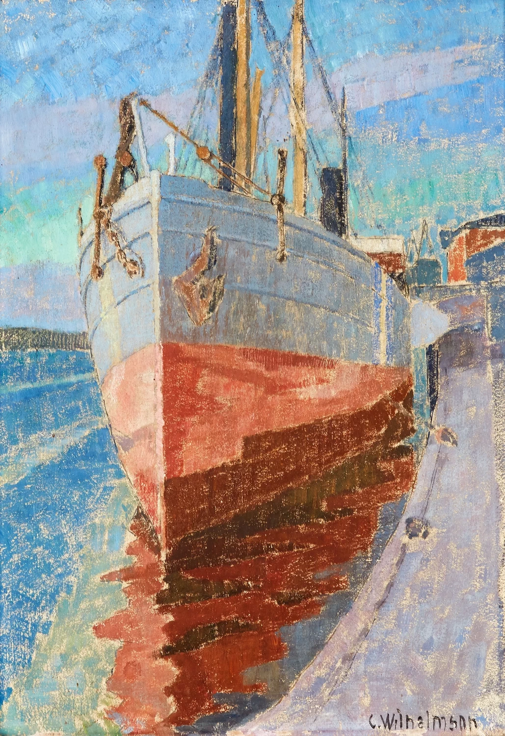 Banchina con nave intorno al 1920